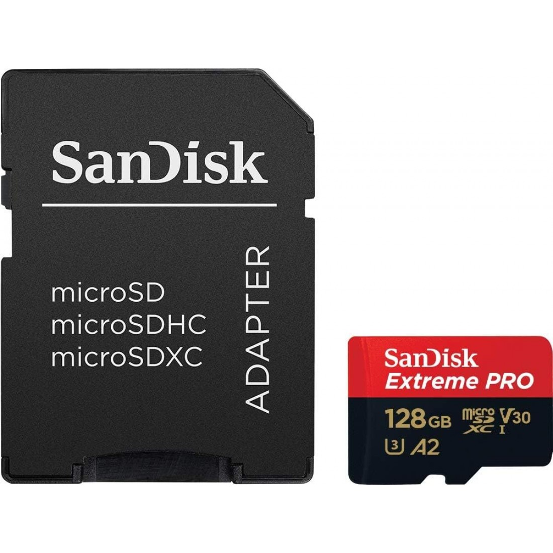 بطاقة ذاكرة سانديسك إكستريم برو ميكرو MICROSDXC UHS-1 بسعة 128 جيجابايت وسرعة 200 ميجابايت/ثانية مع محول